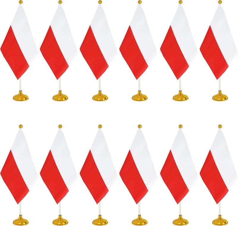 WXTWK 12 Pack Poland Flag Polish Desk Flag Small Mini Polish Table Flags With Stand Base,Home Office Festival Events Celebration Decorations - Image 1